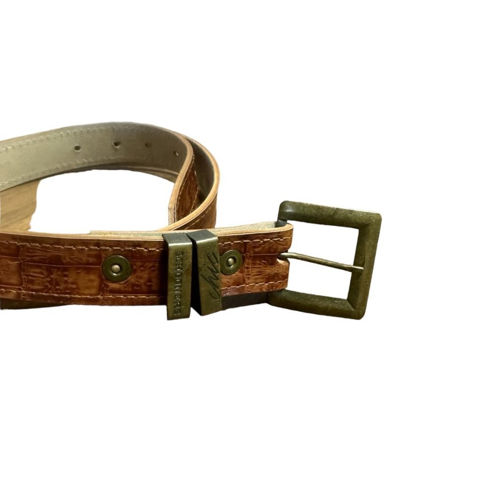Vtg‎ Schooners Chic Leather Brass Hardware Belt Women Sz 12 31" Brown